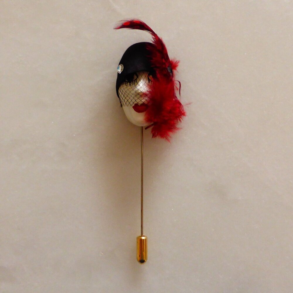 Beautiful Vintage Flapper Stick Pin Brooch 1970s Collectible, Handpainted French